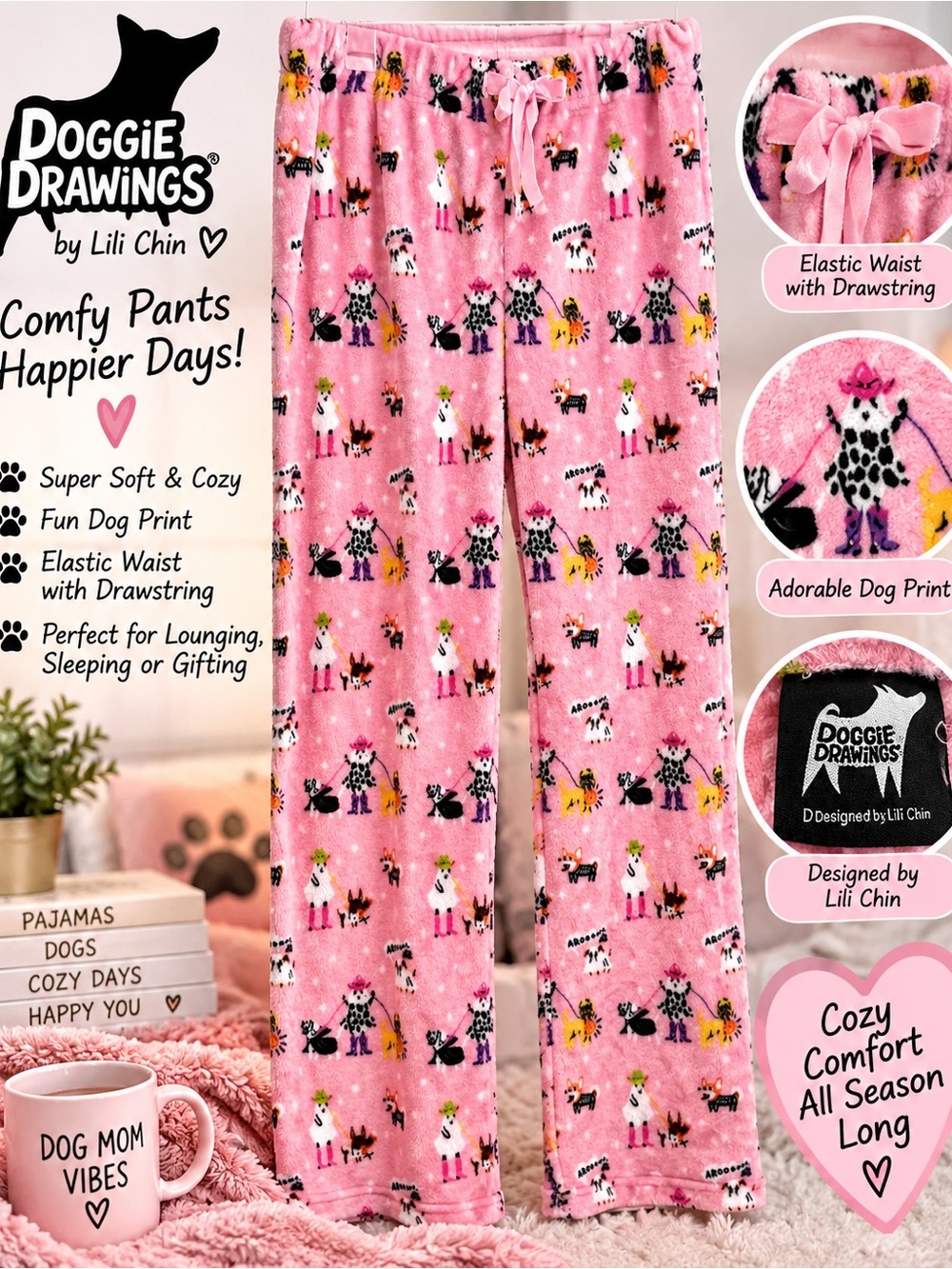 Berkshire Pink Dog Print Fleece Pajama Pants